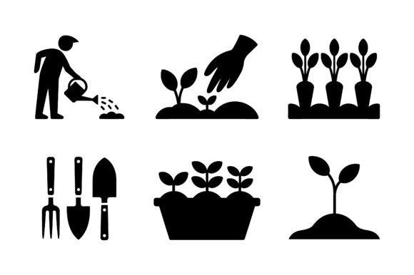 Gardening Planting Icon Set EPS Review for Real Embroidery Projects