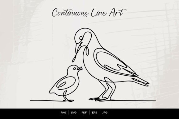 Mother Bird Baby Line Art