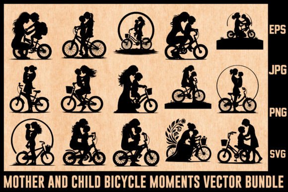 Mother Child Bicycle Moments Vector Review
