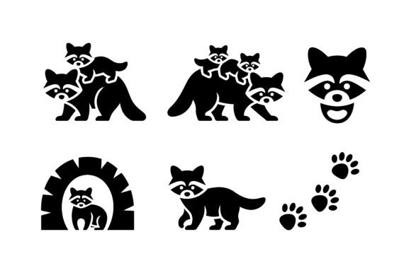 Raccoon Family Nursery Icon Set EPS